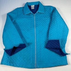 The Quaker‎ Factory Silk Blend Quilted Jacket Rhinestone Embellished Aqua Blue
